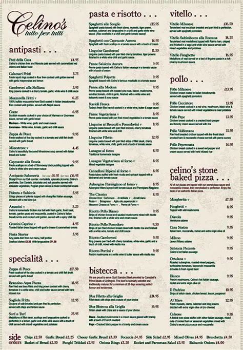 celinos menu with prices.